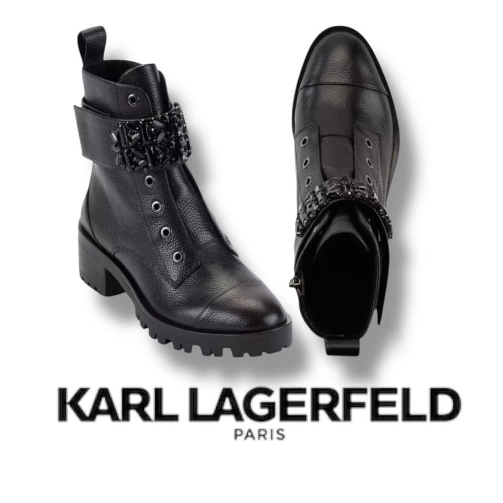 Karl Lagerfeld 100 % authentic jeweled combat boots size 8